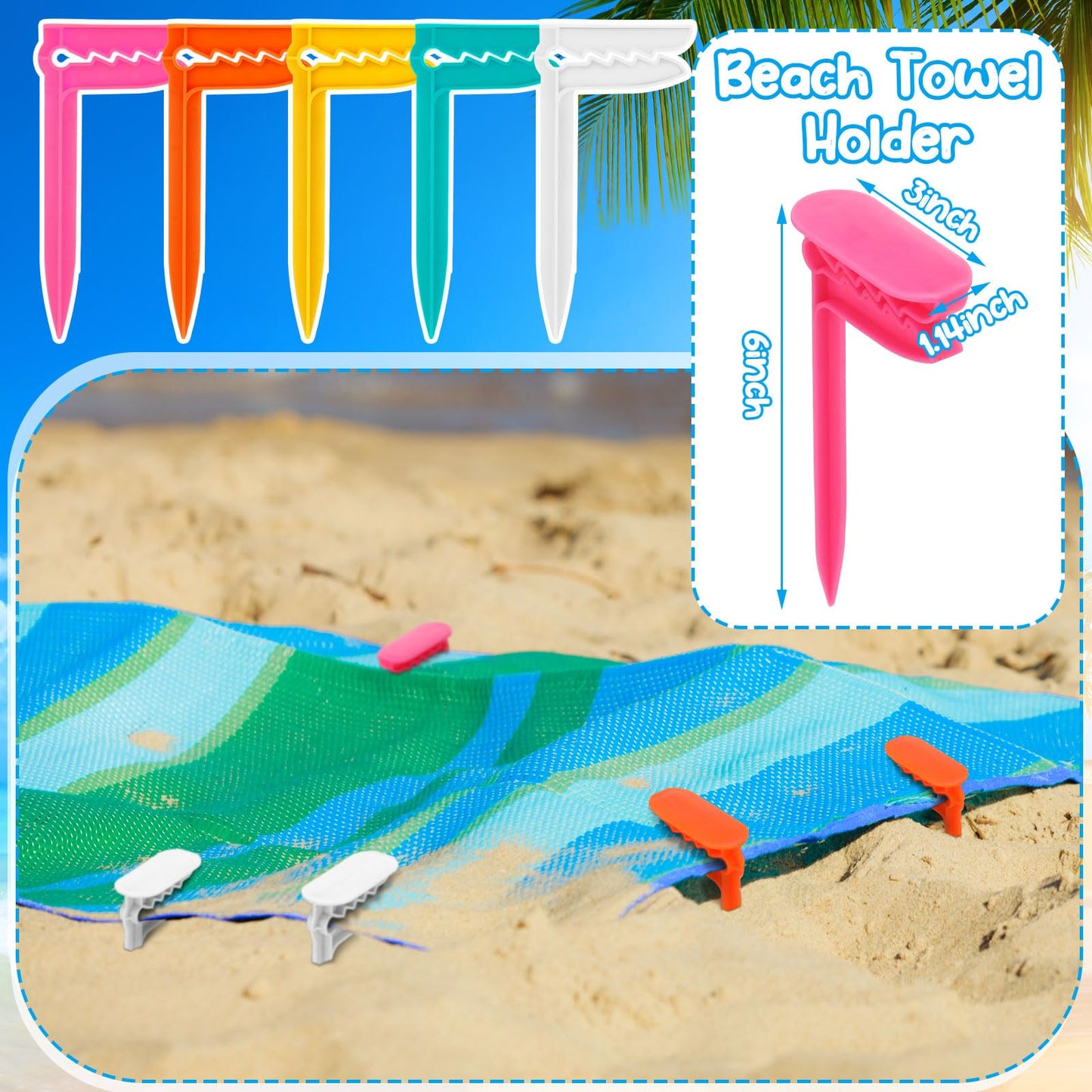 Beach Towel Anchor Stakes (4-Pack) – Windproof Sand Clips for Beach Towels, Picnic Blankets & Outdoor Mats