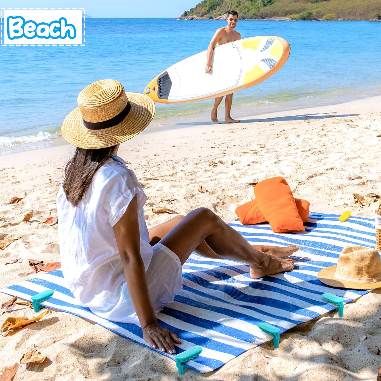 Beach Towel Anchor Stakes (4-Pack) – Windproof Sand Clips for Beach Towels, Picnic Blankets & Outdoor Mats