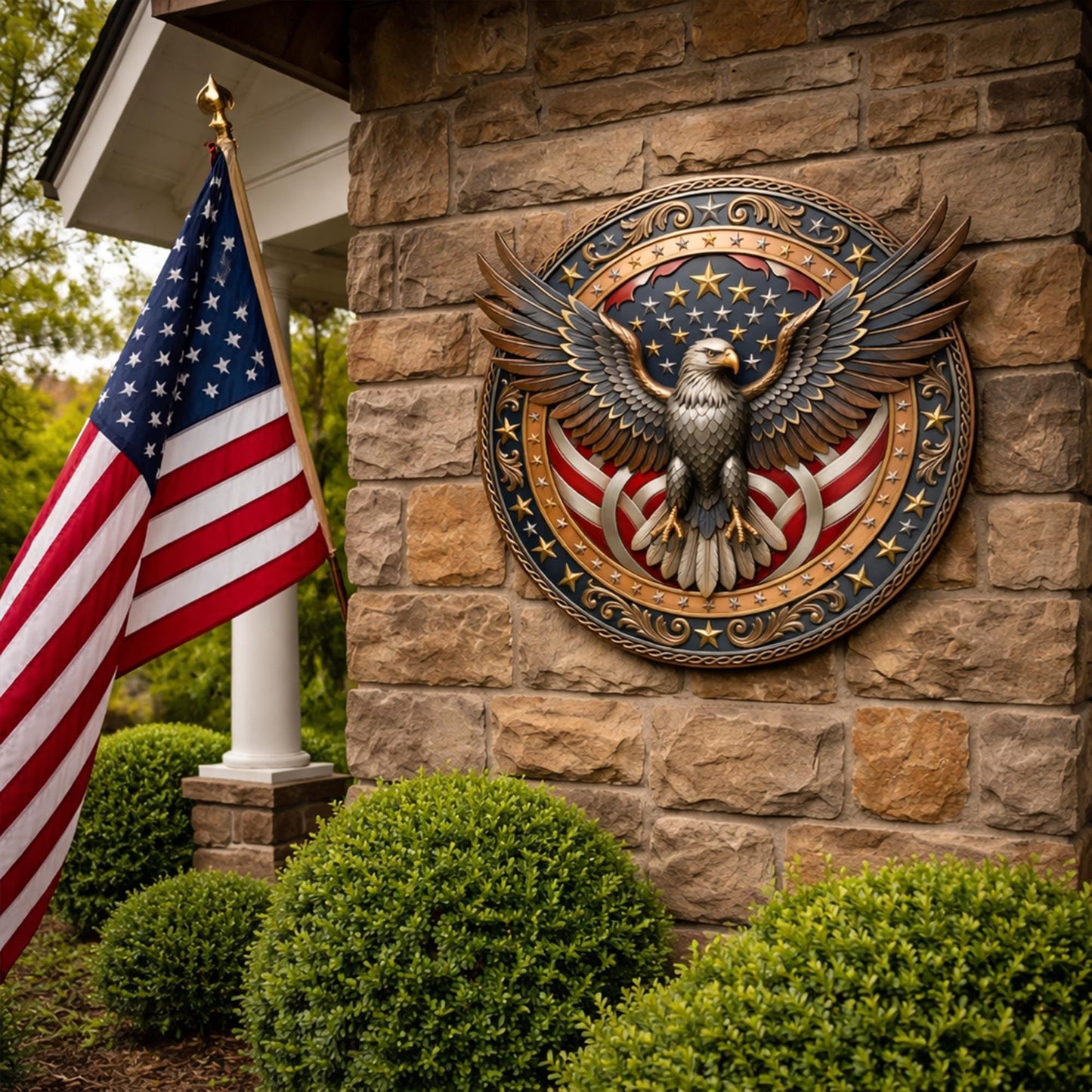 Patriotic Eagle Metal Wreath – American Flag Front Door Decor & Veteran Gift