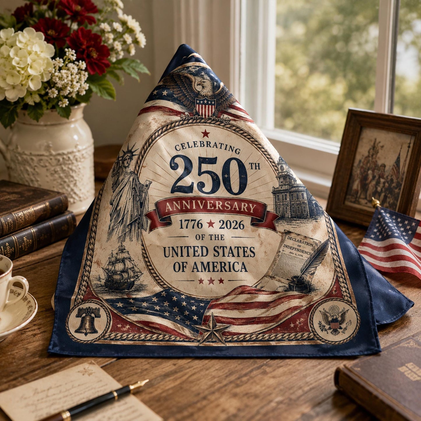 America 250™ Patriotic Satin Scarf – Celebrate 250 Years of Freedom in Style 🇺🇸