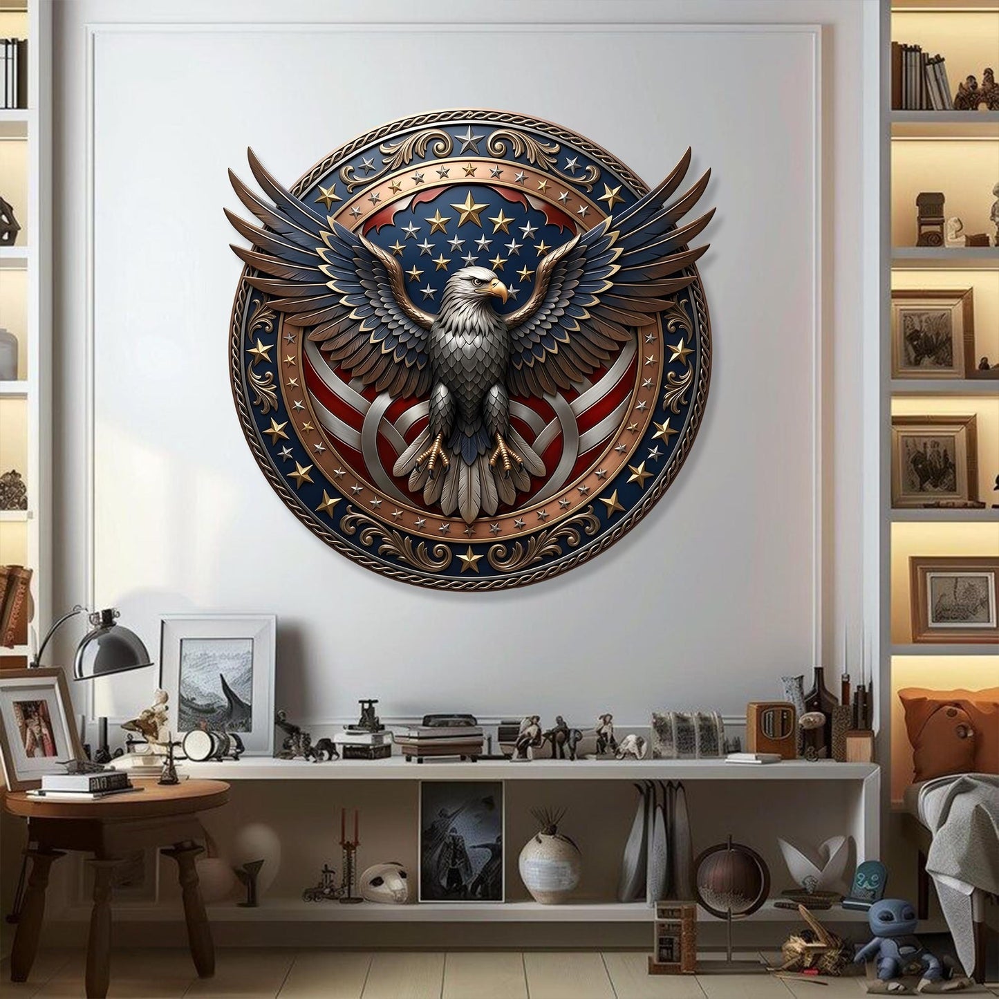 Patriotic Eagle Metal Wreath – American Flag Front Door Decor & Veteran Gift
