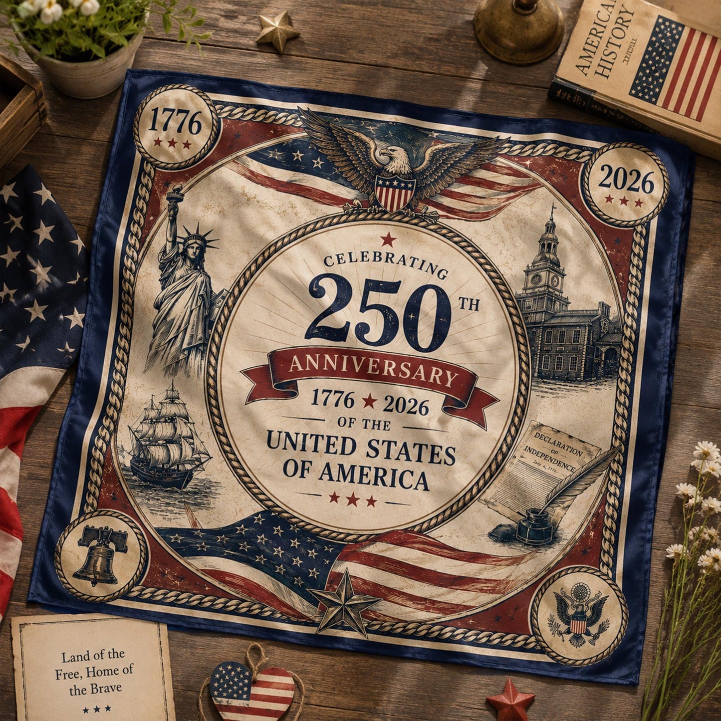 America 250™ Patriotic Satin Scarf – Celebrate 250 Years of Freedom in Style 🇺🇸