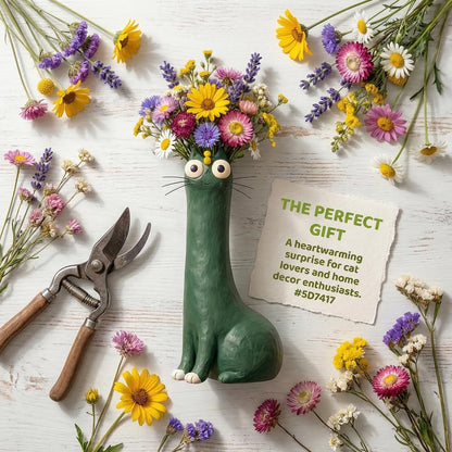 🐱 Whimsical Long Neck Cat Vase