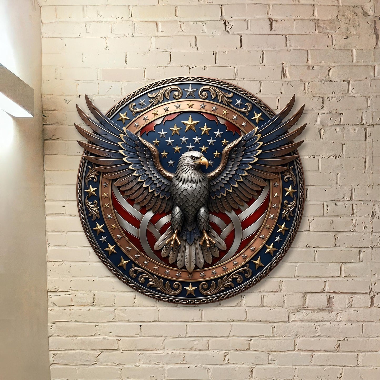 Patriotic Eagle Metal Wreath – American Flag Front Door Decor & Veteran Gift