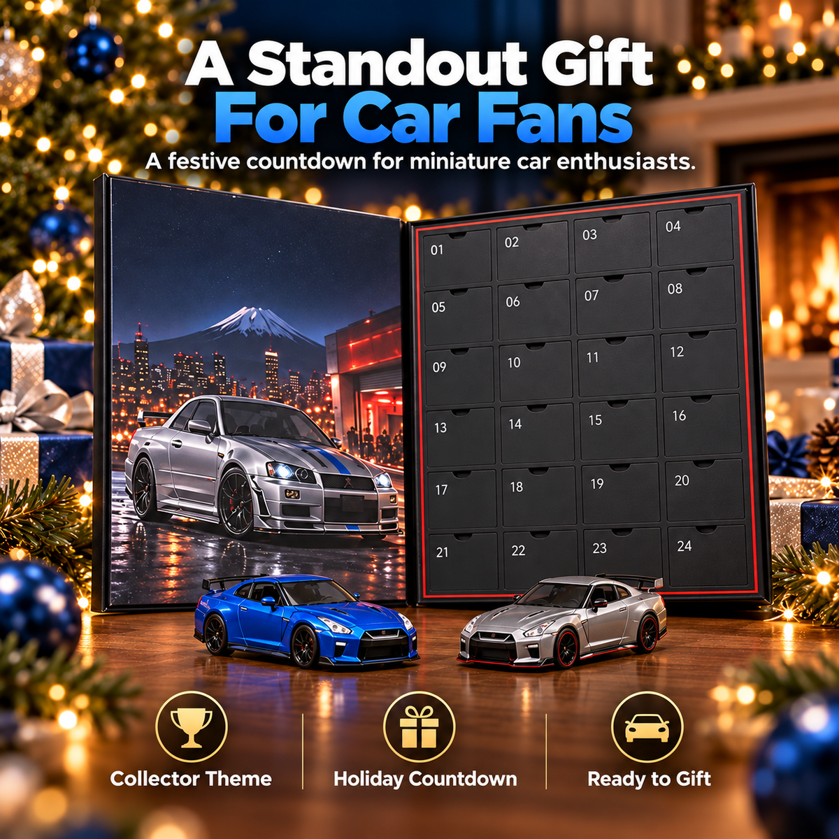 2026 Christmas Countdown Calendar with Die-Cast Car Models – Featuring 24 Classic JDM-Style Vehicles as Holiday Gifts