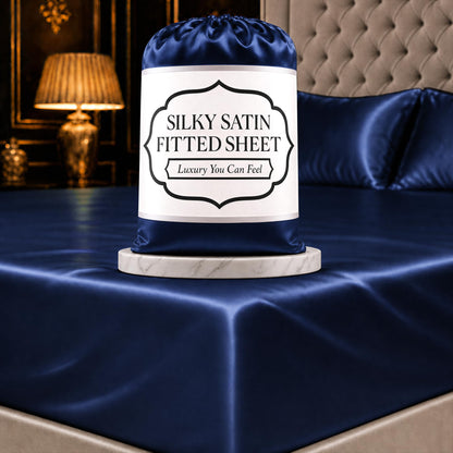 Satin Fitted Sheet – Luxuriously Smooth & Softer Than Silk Bed Sheets w/ 15 Inch Deep Pocket Hypoallergenic Wrinkle Free, Secure Snug Fit, Elastic Corner Straps