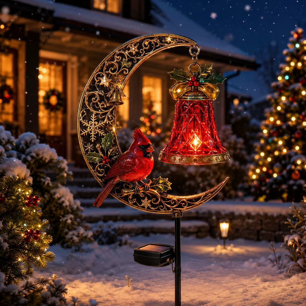 Christmas Cardinal Solar Crescent Garden Light