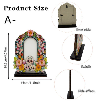 💀 DAY OF THE DEAD DECOR | 6 Wooden Memorial Photo Frames – Colorful Ofrenda Picture Frame Set with Floral Details