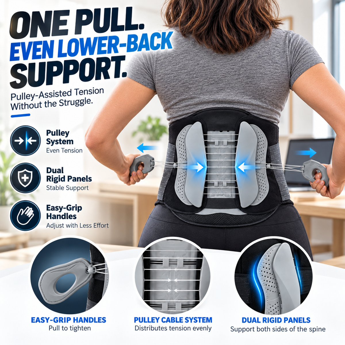 🔥 LAST DAY 50% OFF🛡️ Pulley Lumbar Support Brace – Adjustable Lower Back Support with Dual Rigid Panels