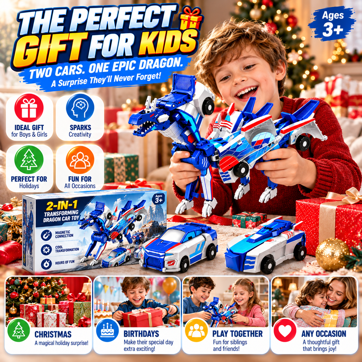 transforming dragon car toy holiday and birthday gift idea