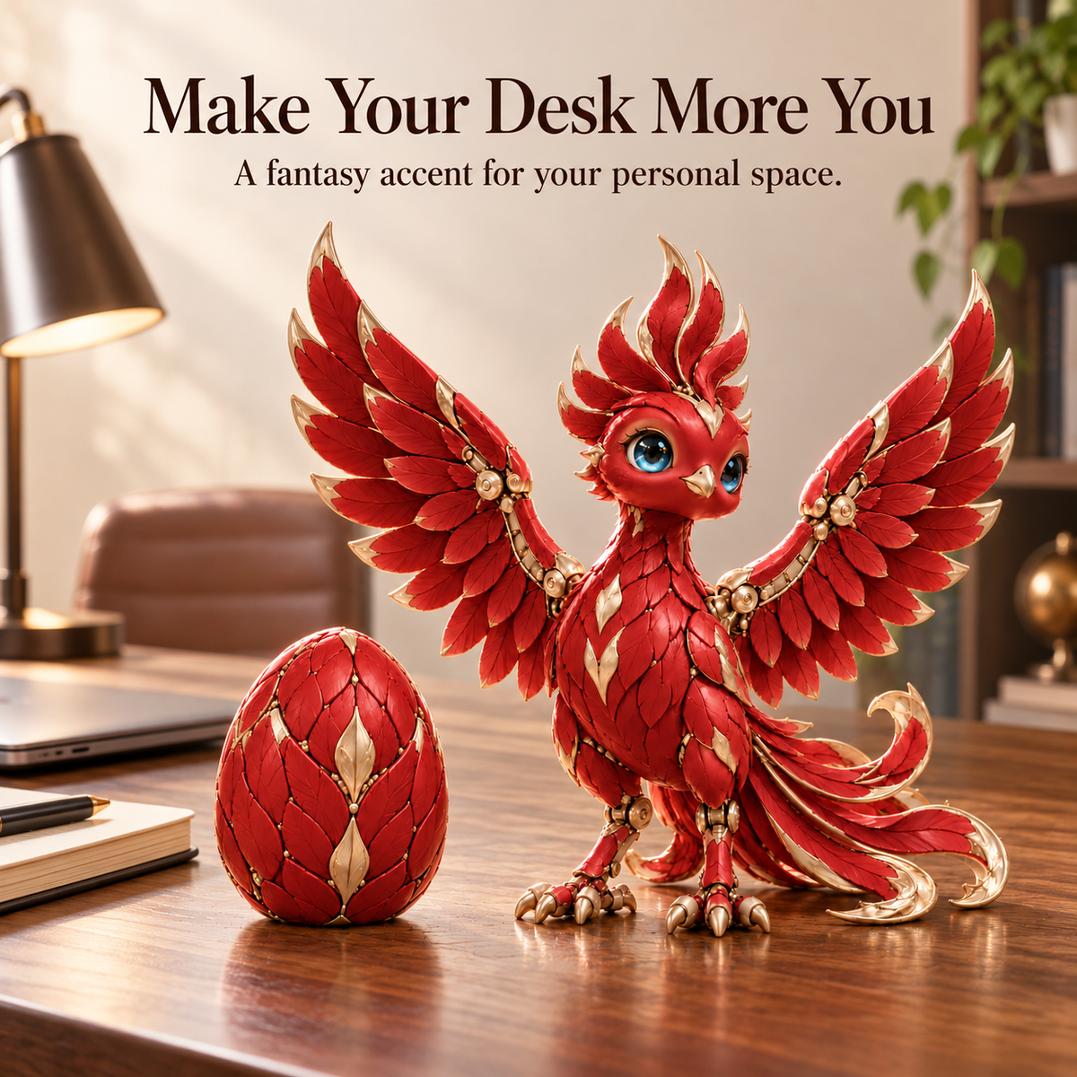 ✨ A Little Everyday Wonder | Red & Gold Phoenix Figurine for Shelves & Desks