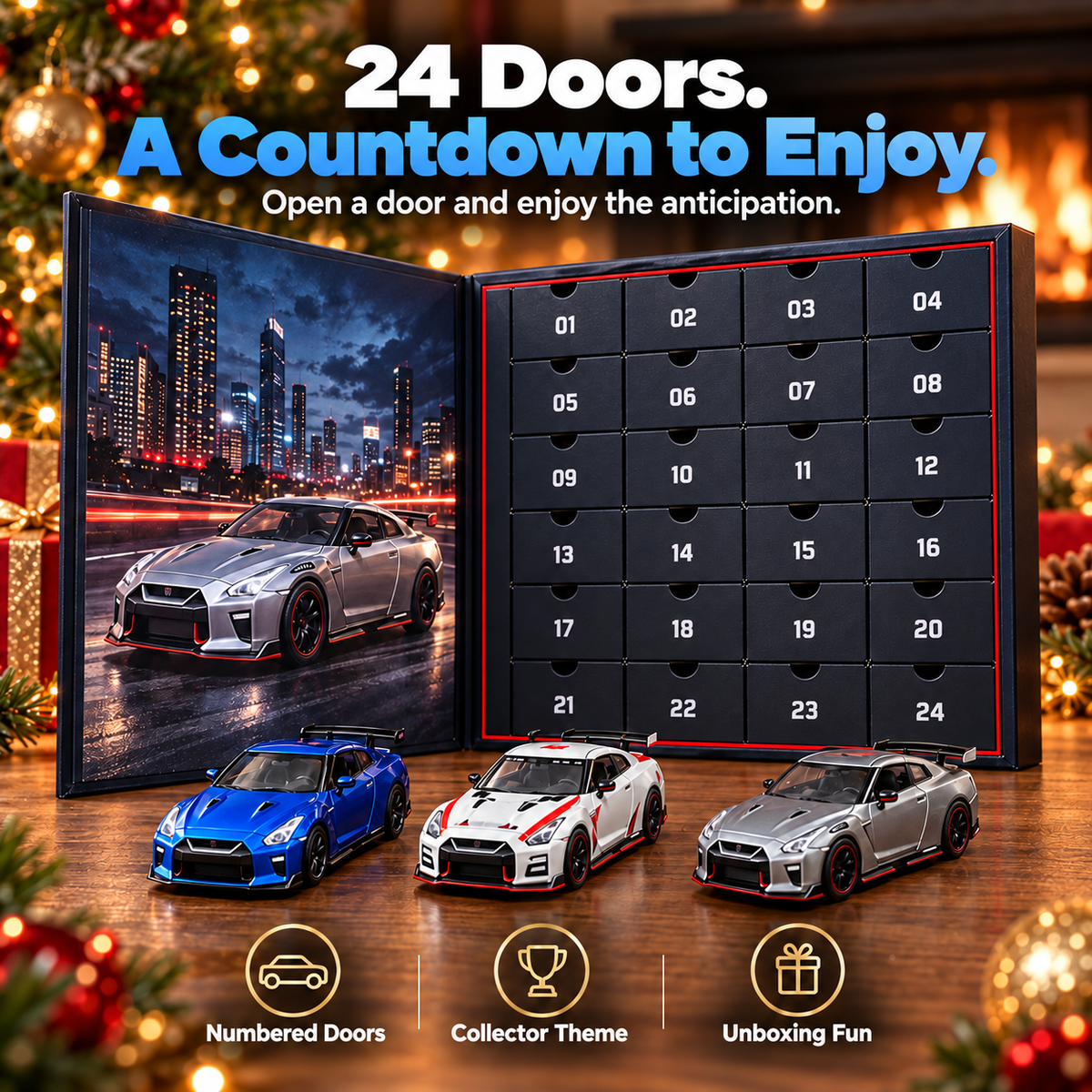 2026 Christmas Countdown Calendar with Die-Cast Car Models – Featuring 24 Classic JDM-Style Vehicles as Holiday Gifts