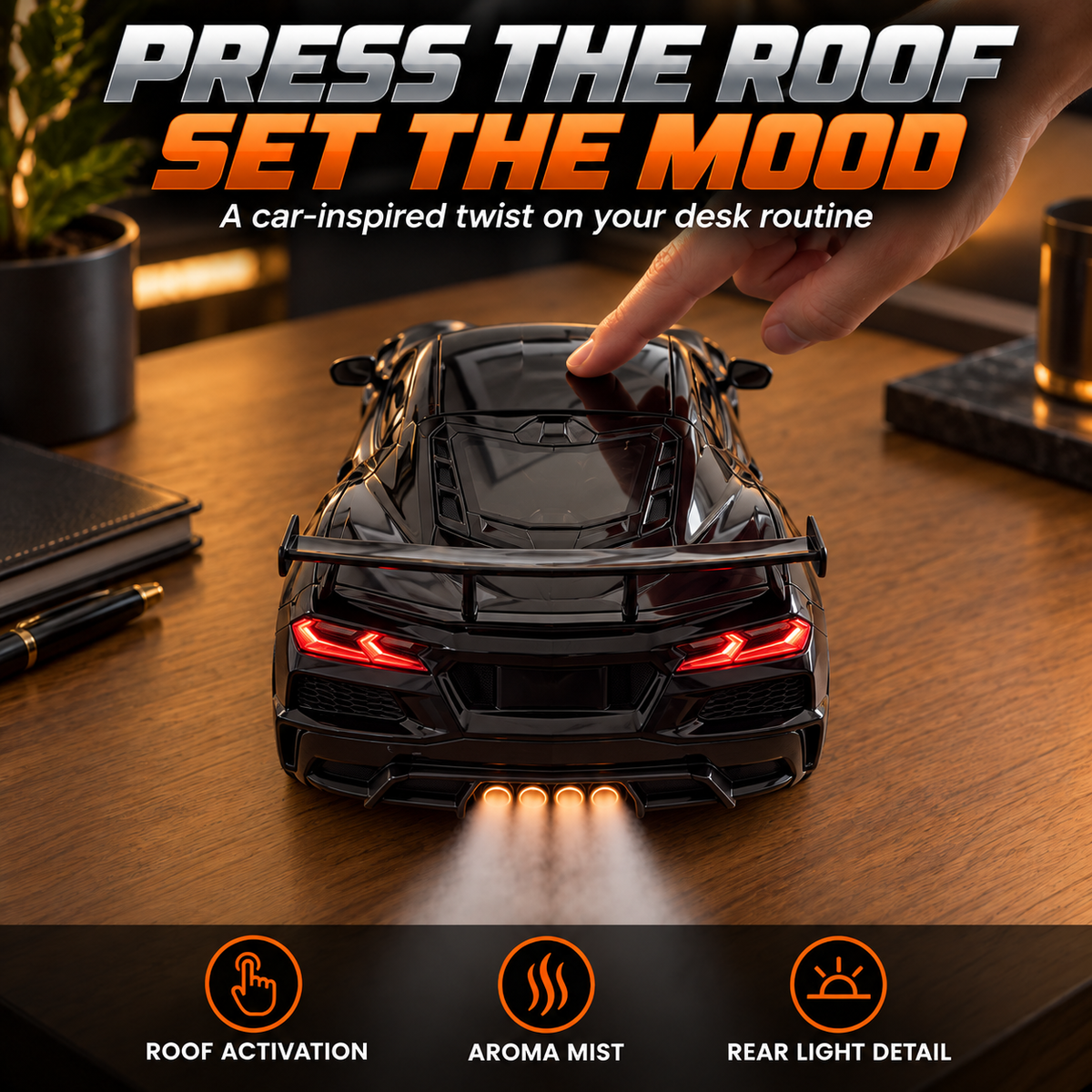 🏎️ Sports Car Aroma Mist Diffuser ✨ Glowing Lights & Futuristic Style