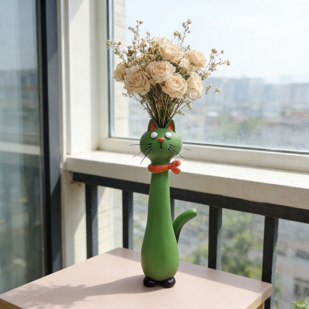 🐱 Whimsical Long Neck Cat Vase