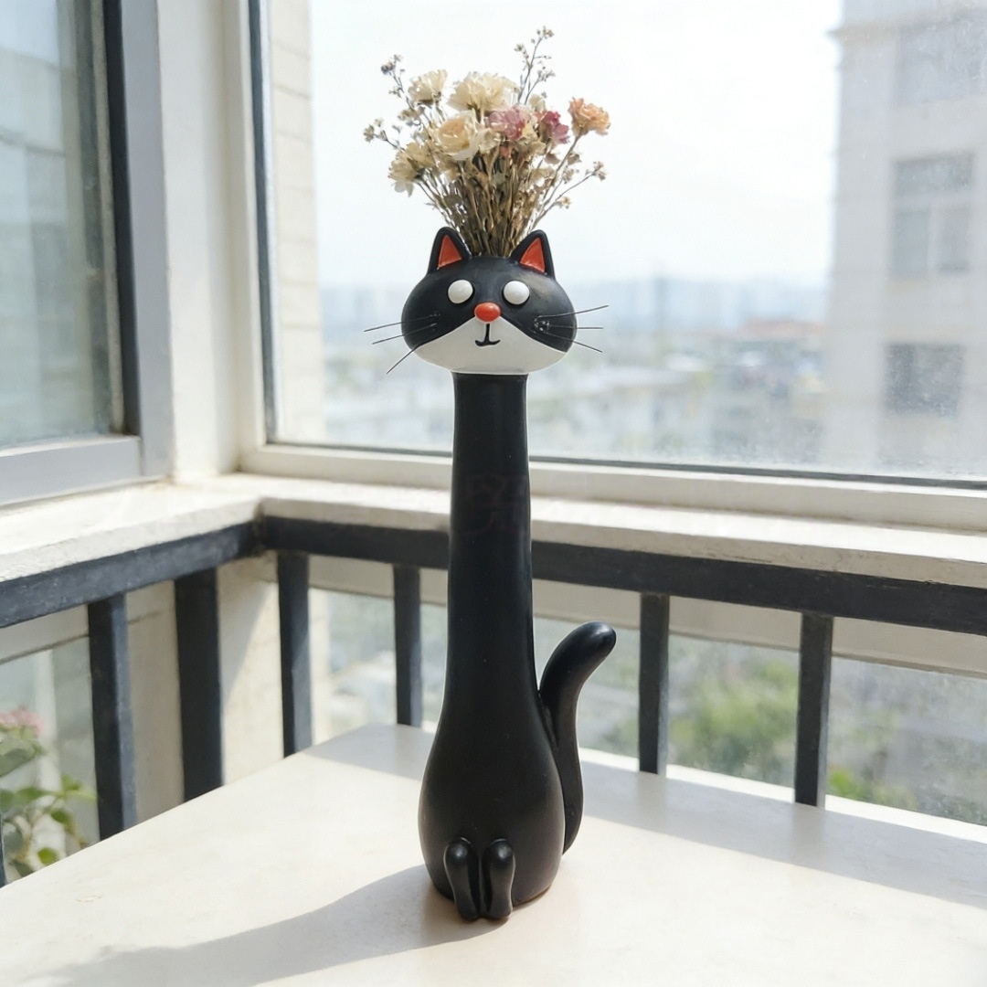 🐱 Whimsical Long Neck Cat Vase