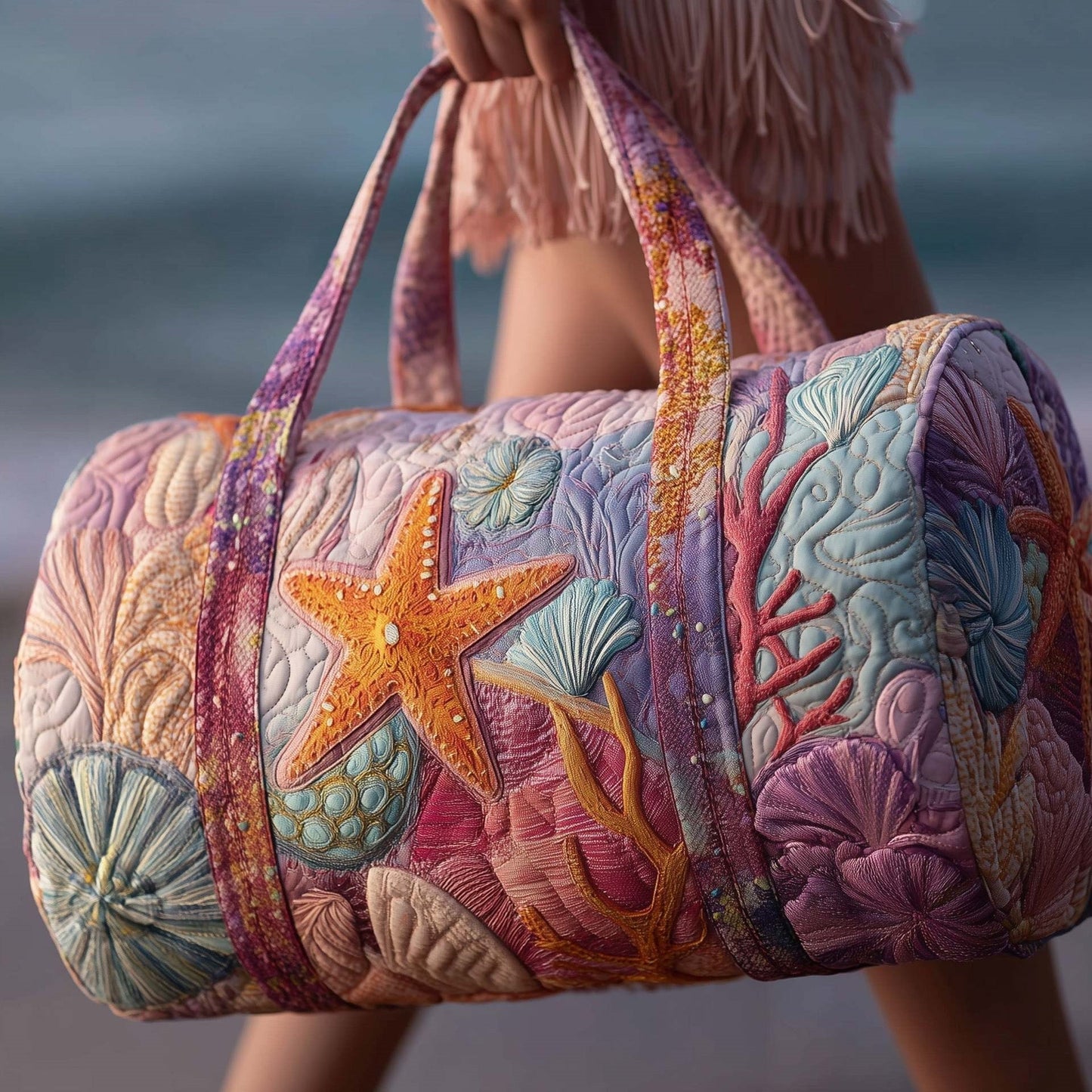 🌊 Ocean Turtle Quilted Weekender Bag | Large Beach Travel Tote for Women