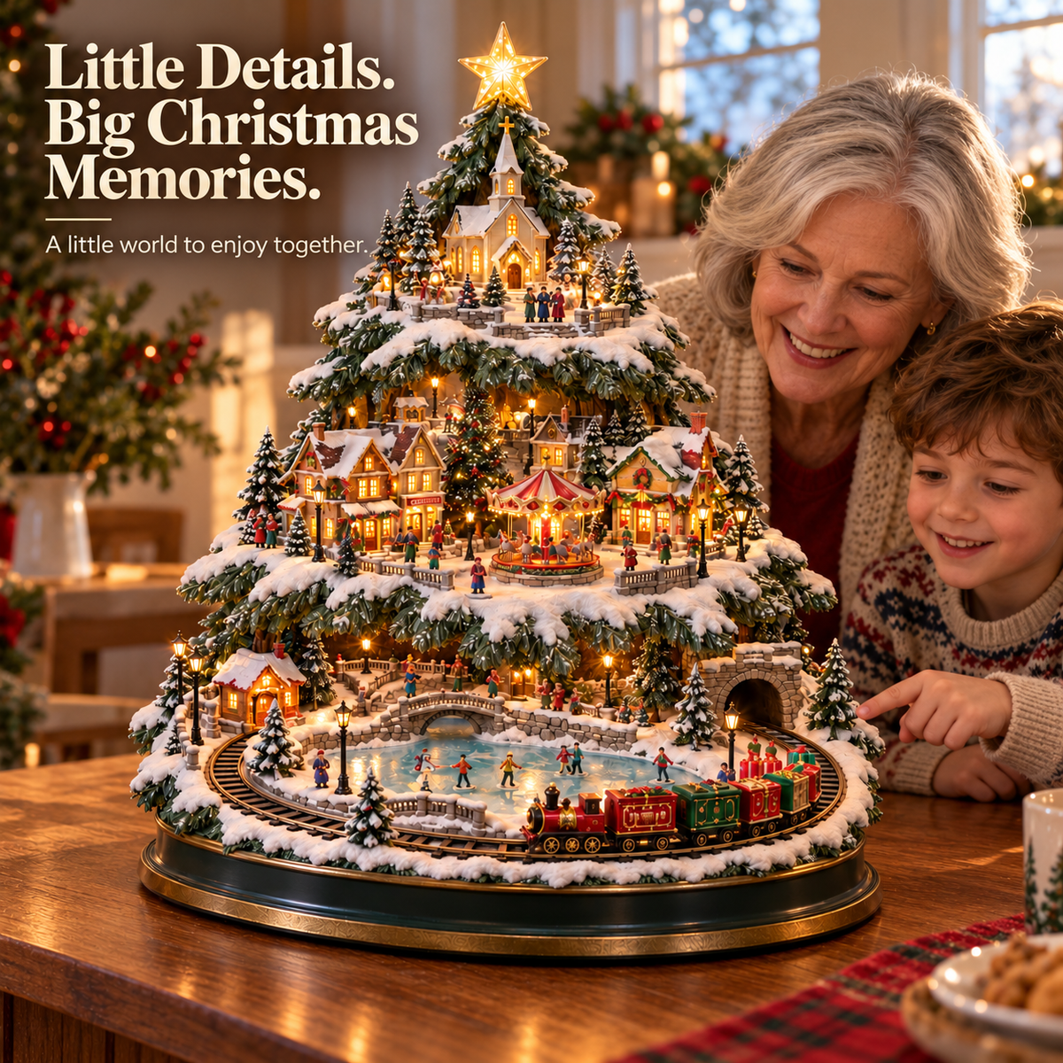 ⏳ Last day to save 49% –🎄🎅OFF Lighted Christmas Village Tree with Train & Carousel