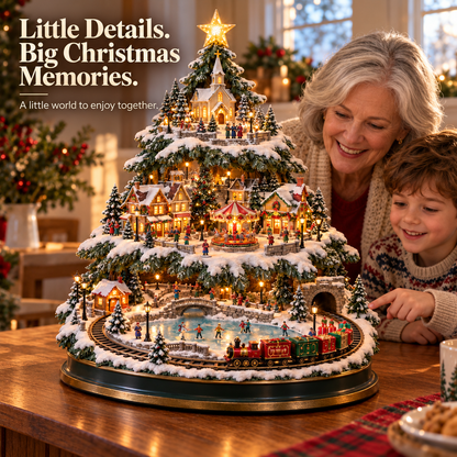 ⏳ Last day to save 49% –🎄🎅OFF Lighted Christmas Village Tree with Train & Carousel