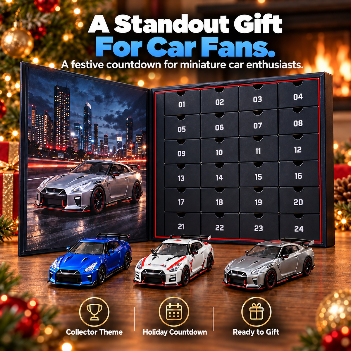 2026 Christmas Countdown Calendar with Die-Cast Car Models – Featuring 24 Classic JDM-Style Vehicles as Holiday Gifts