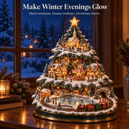 ⏳ Last day to save 49% –🎄🎅OFF Lighted Christmas Village Tree with Train & Carousel