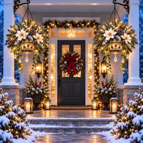 🔥Last Day 50%🎄Lighted Christmas Hanging Basket – Elegant Winter Floral Decor with Warm Glow for Porch & Entryway