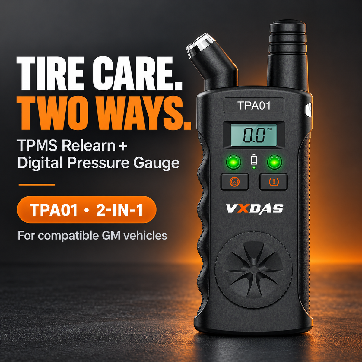 Black TPA01 2-in-1 TPMS relearn tool and digital tire pressure gauge