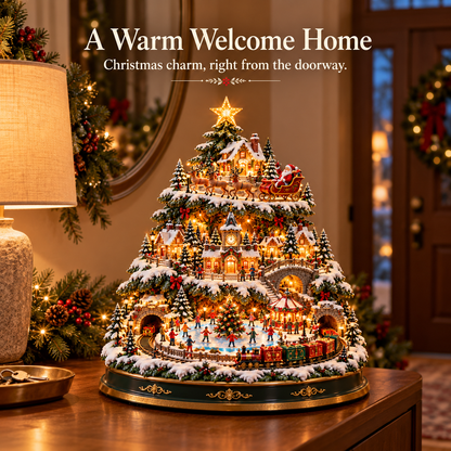 🔥LAST DAY 49% OFF🎄 Lighted 3-Tier Christmas Village Tree – Magical Holiday Tabletop Decor