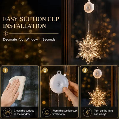 🎄❄️ DIY Christmas Snowflake Suction Cup LED Lights ✨ | Battery Operated, Warm & Multi-Colour, Window Suction Lights, Christmas Home & Party Decor