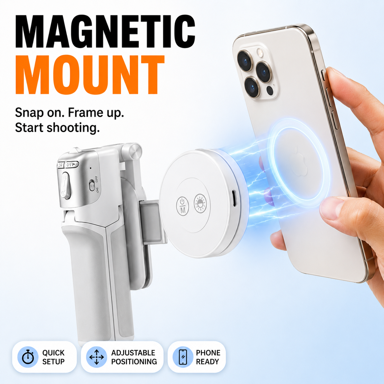 📸 Zoomable Magnetic Palm Grip | Selfie Stick & Tripod