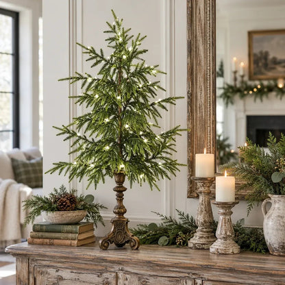 🔥Last Day 50%🎄 Vintage Lighted Norfolk Pine Trees ✨ Warm Glow Christmas Tabletop Decor with Antique-Style Base