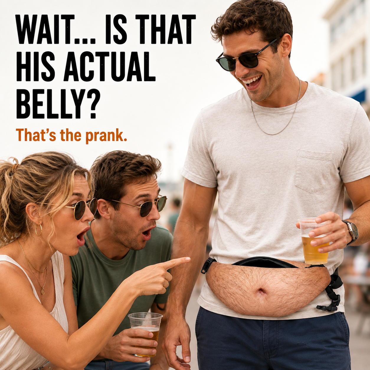 😂 Realistic Beer Belly Fanny Pack – Funny Hidden Waist Bag & Gag Gift