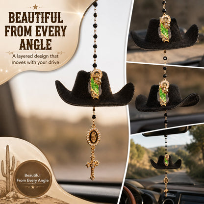 Cowboy Hat Jesus Rosary Car Charm