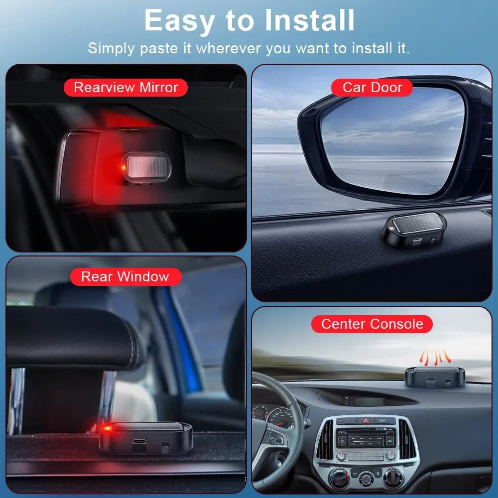 Solar Powered Fake Car Alarm Light, Auto Light Sensor LED Simulated Security Warning Flashing Light, No Wiring DIY Car Anti-Theft Dummy Alarm Lamp