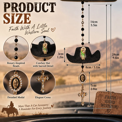 Cowboy Hat Jesus Rosary Car Charm