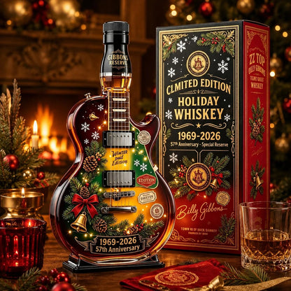 📦🎅🏼57th Anniversary Christmas Guitar Whiskey Decanter – Limited Edition Rock & Roll Collectible Gift