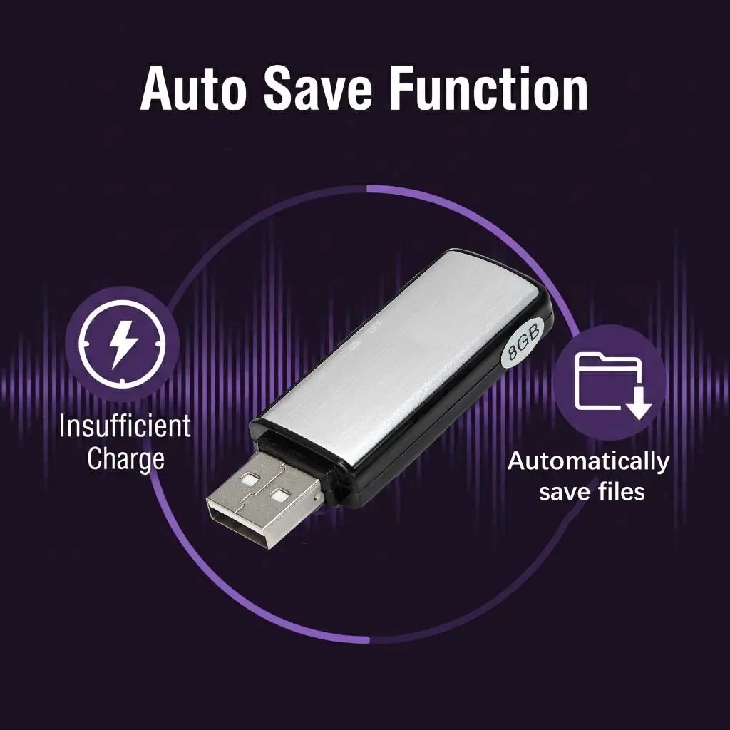 2-in-1 USB Flash Drive Voice Recorder with Noise Reduction & Auto-Save