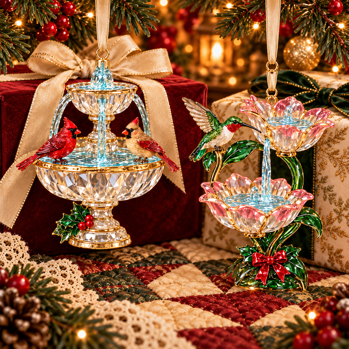 Vintage Crystal Fountain Christmas Ornaments – 6-Piece Enchanted Water Fountain Collection | Elegant Holiday Decorations & Unique Christmas Gifts 🎄✨