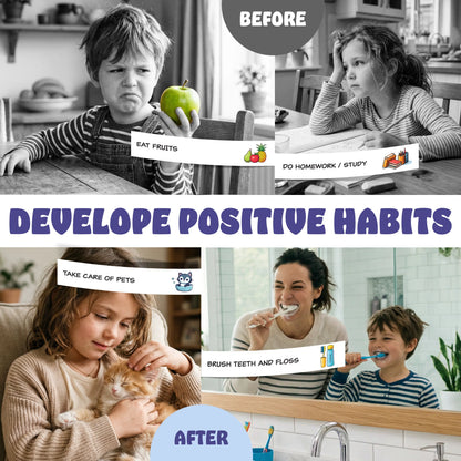 Kids Daily Routine & Chore Chart – Visual Sliding Checklist with 108 Task Cards & Stickers