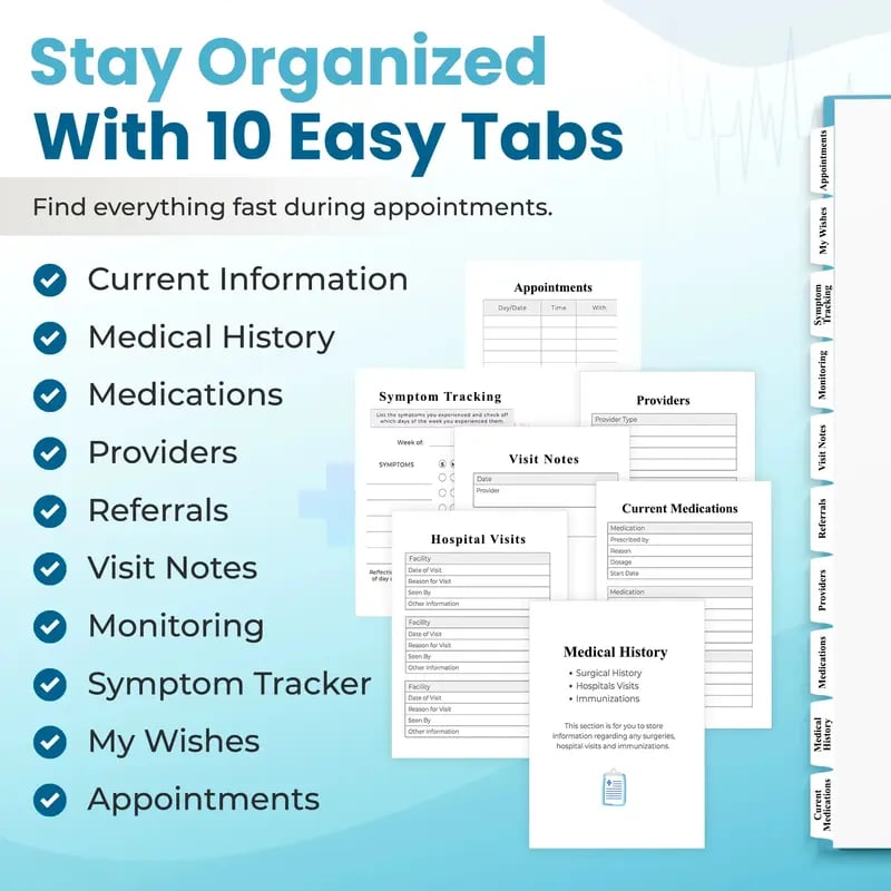 📚Medical Visit Logbook: Your Essential Medical Planner | Vegan Leather Hardcover, Pen Holder & Durable Spiral Binding