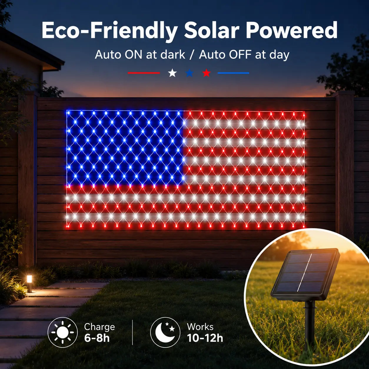 Solar American Flag Lights for Outdoor Patriotic Decorations