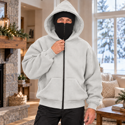 Men's Winter Sherpa-Lined Hoodie with Built-In Face Cover