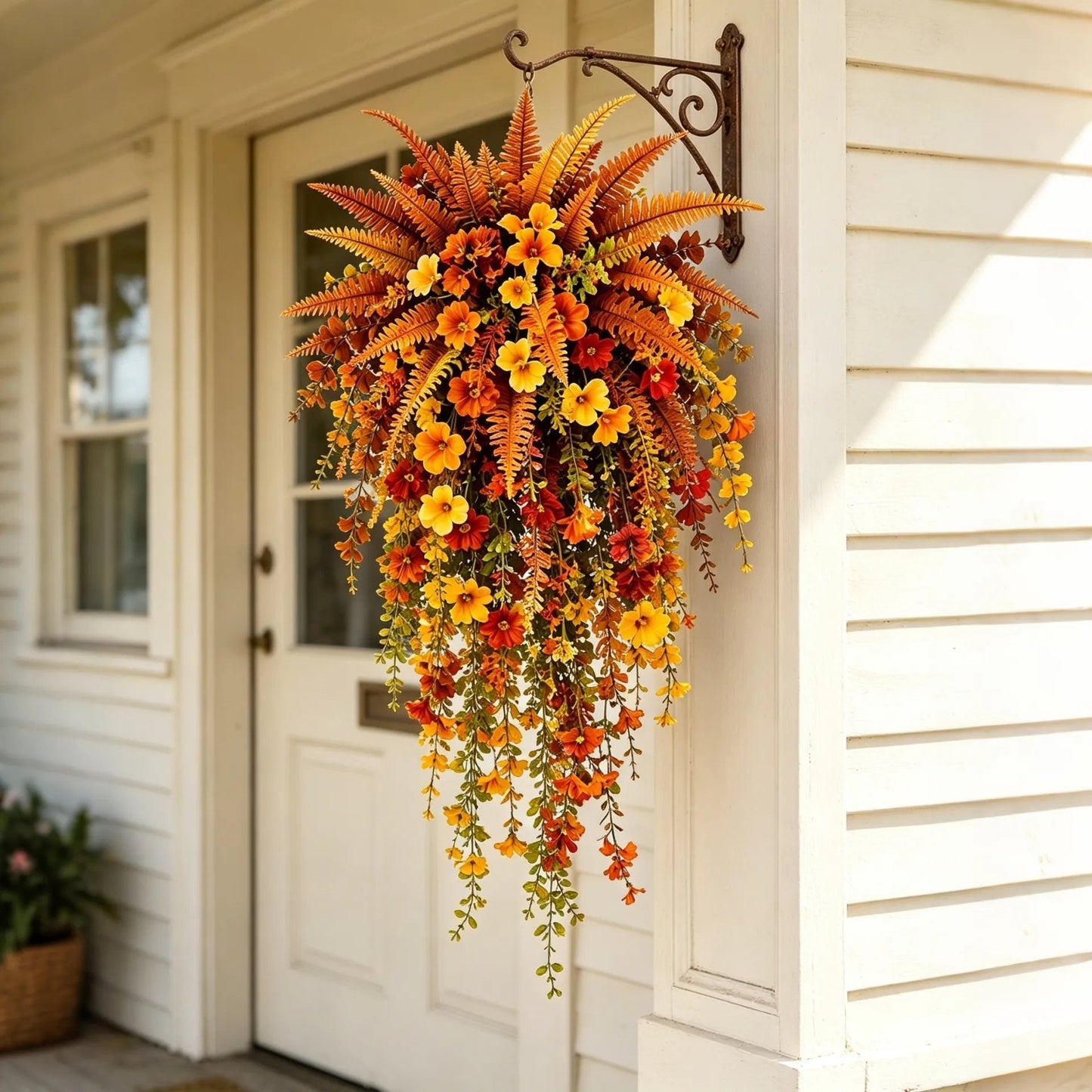ARTIFICIAL FALL HARVEST HANGING BASKET - AUTUMN PORCH & DOOR DECORATION