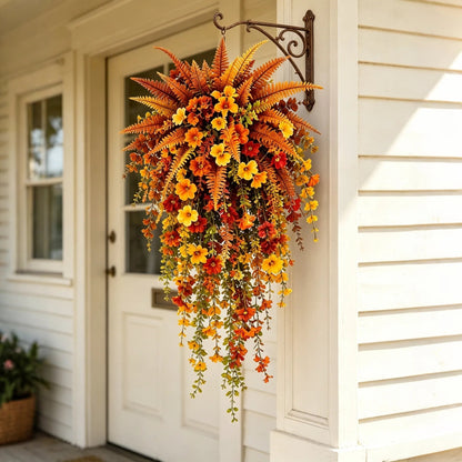 ARTIFICIAL FALL HARVEST HANGING BASKET - AUTUMN PORCH & DOOR DECORATION
