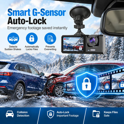 👀Upgraded 360° Protection Dash Cam 🚗 Triple-Lens 1080P Front・Cabin・Rear | WiFi Phone Link – Never Drive Blind Again! 🚗🛡️