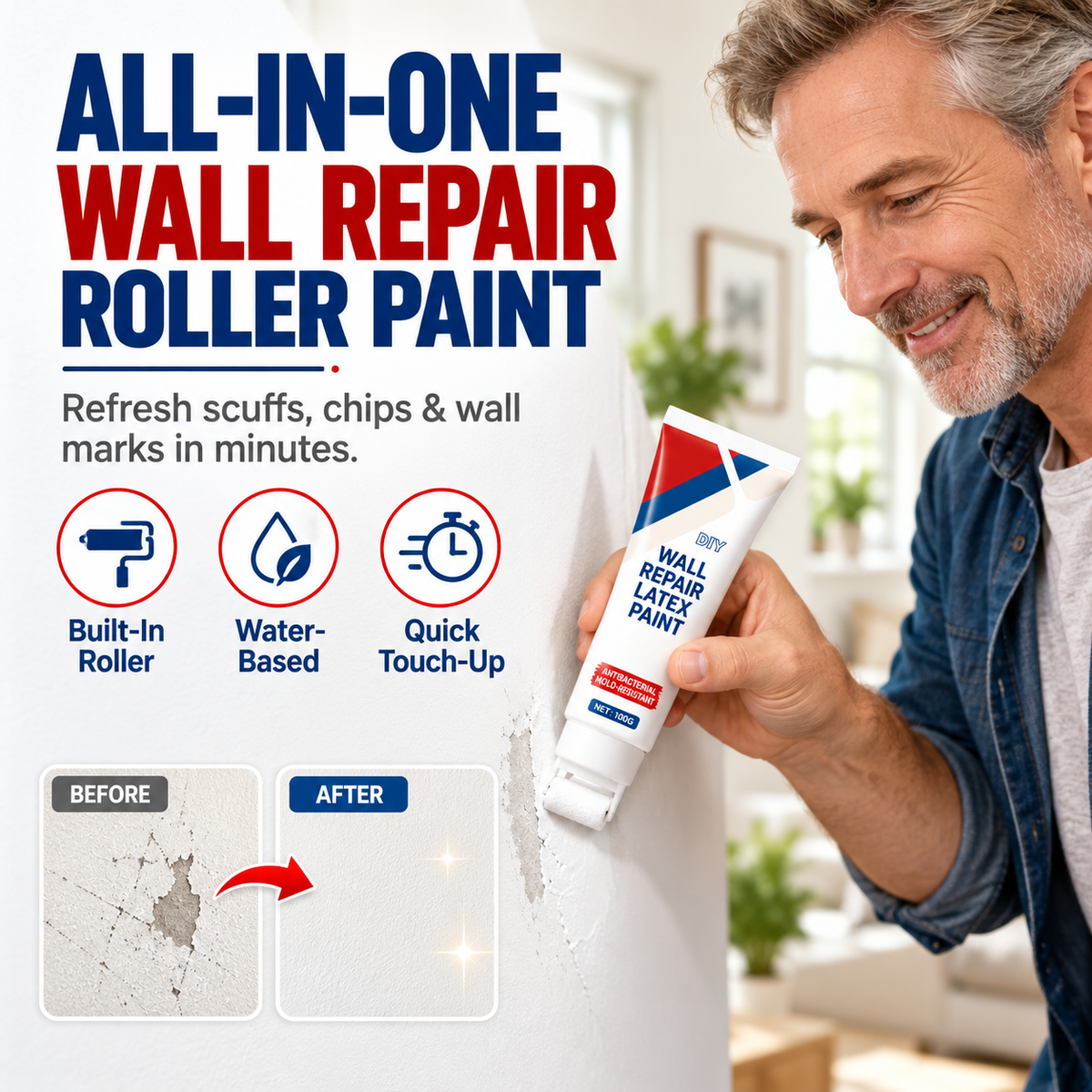 All-in-One Wall Repair Paste with Roller Brush