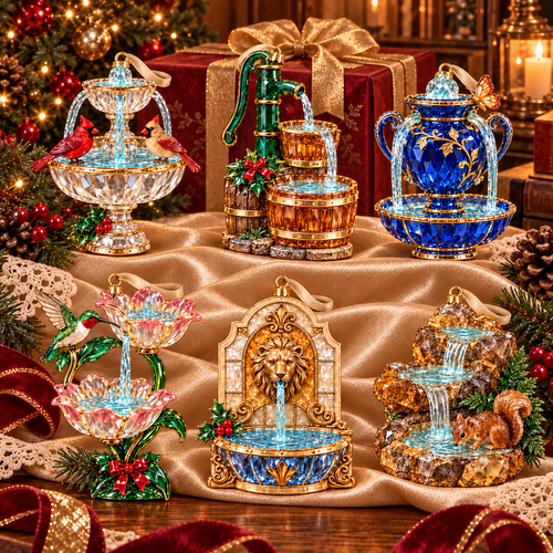 Vintage Crystal Fountain Christmas Ornaments – 6-Piece Enchanted Water Fountain Collection | Elegant Holiday Decorations & Unique Christmas Gifts 🎄✨