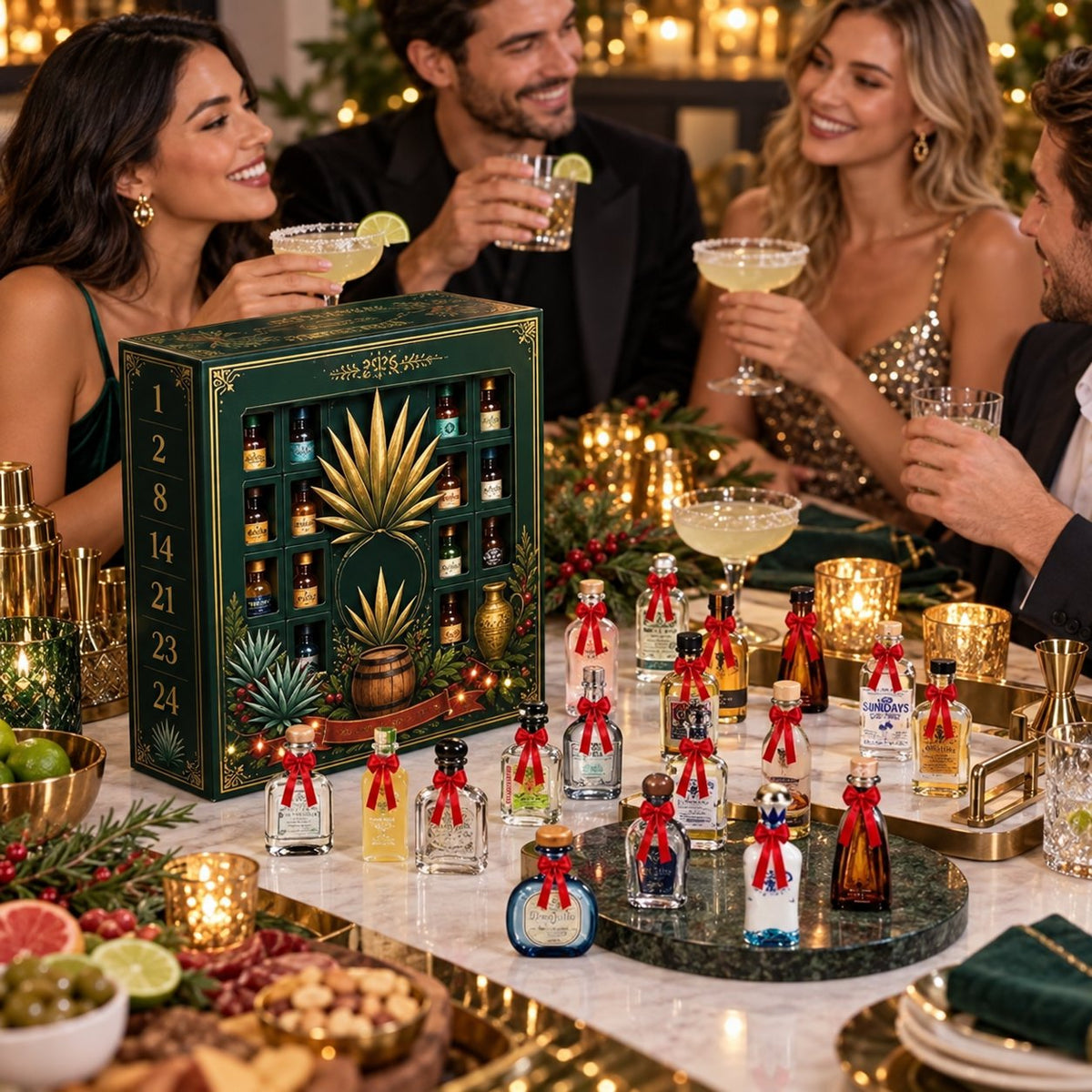 🎁🏺24-Day Mini Tequila Bottle Advent Blind Box for Holiday Celebration, Bar Table Decor, Collector Gift & Family Countdown