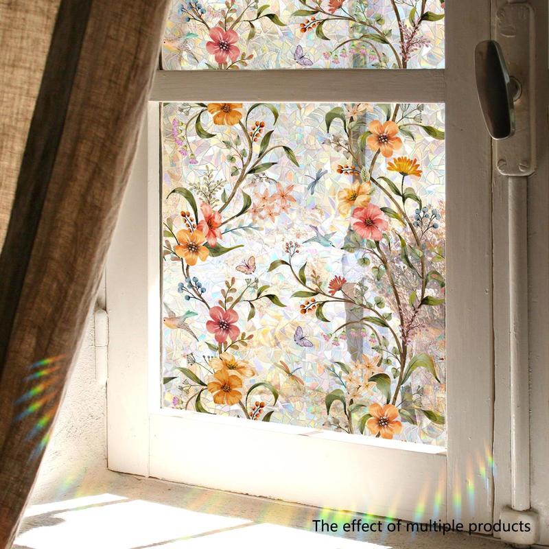 🔥Hot Sale 49% OFF –Floral Stained Glass Window Film 🌈 UV Blocking • Soft Privacy • Rainbow Light Effect
