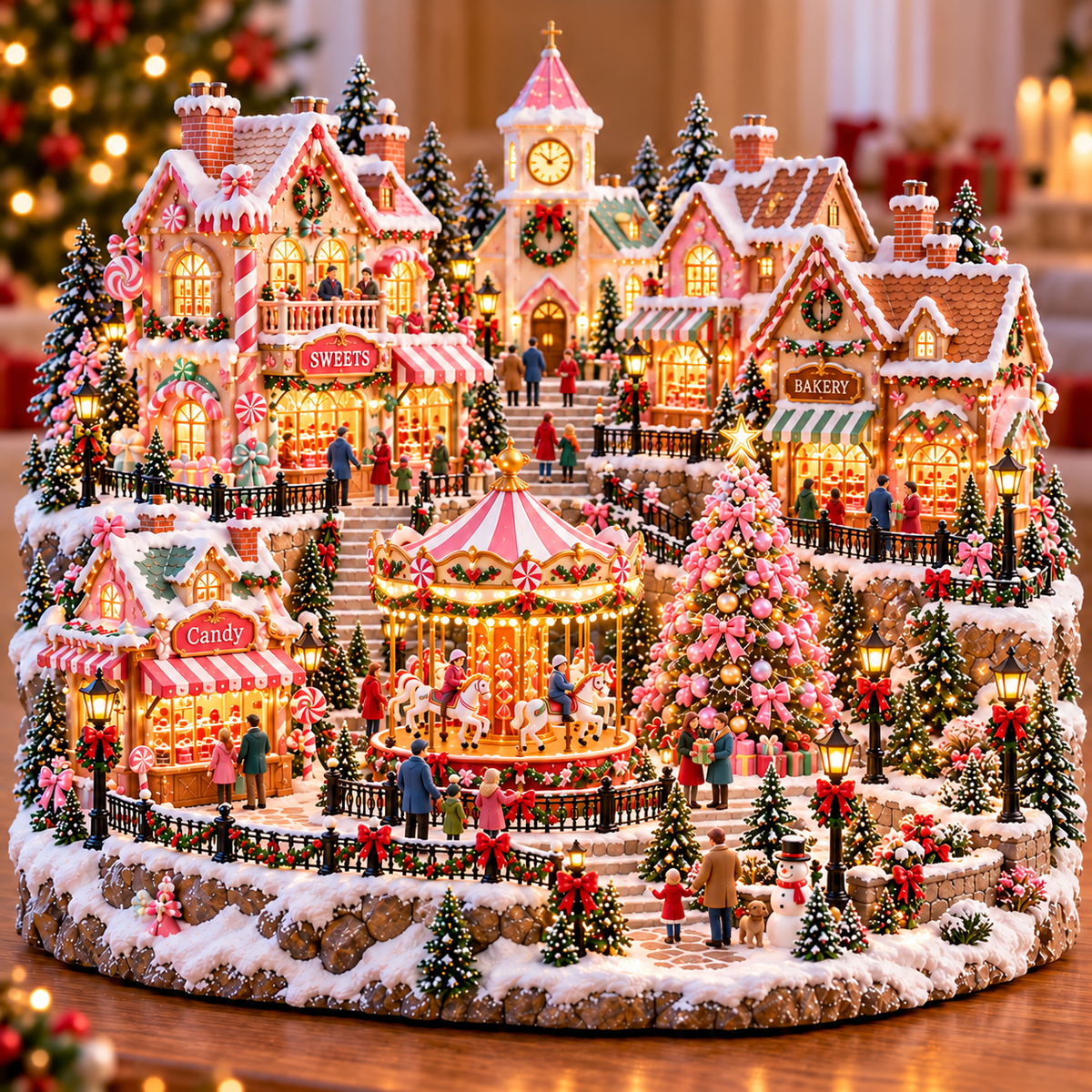🔥Last Day 50%🎄✨ Magical Christmas Candy Village – Lighted Miniature Holiday Wonderland with Carousel