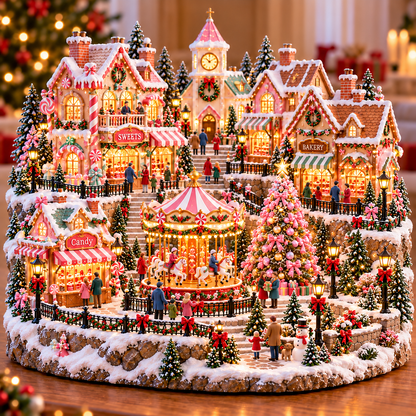 🔥Last Day 50%🎄✨ Magical Christmas Candy Village – Lighted Miniature Holiday Wonderland with Carousel